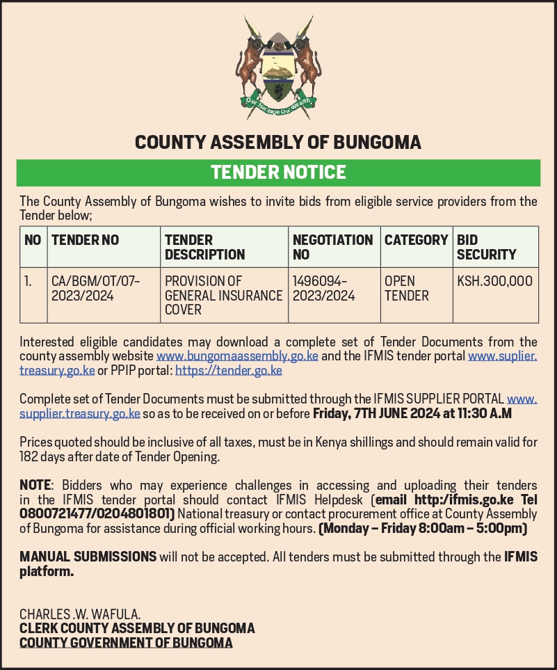 GENERAL INSURANCE COVER NEGOTIATION NO: 1496094-2023/2024