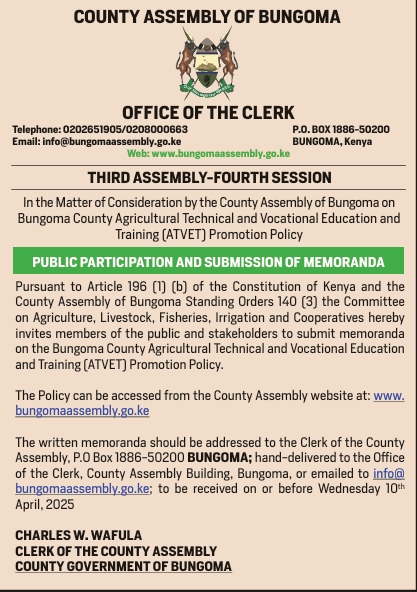 Public Participation on Bungoma County Agricultural Technical and Vocational Education and Training Policy