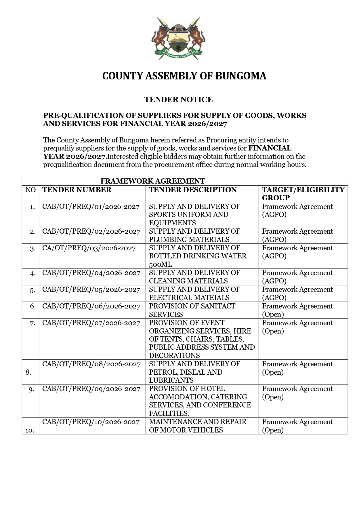TENDER NOTICE