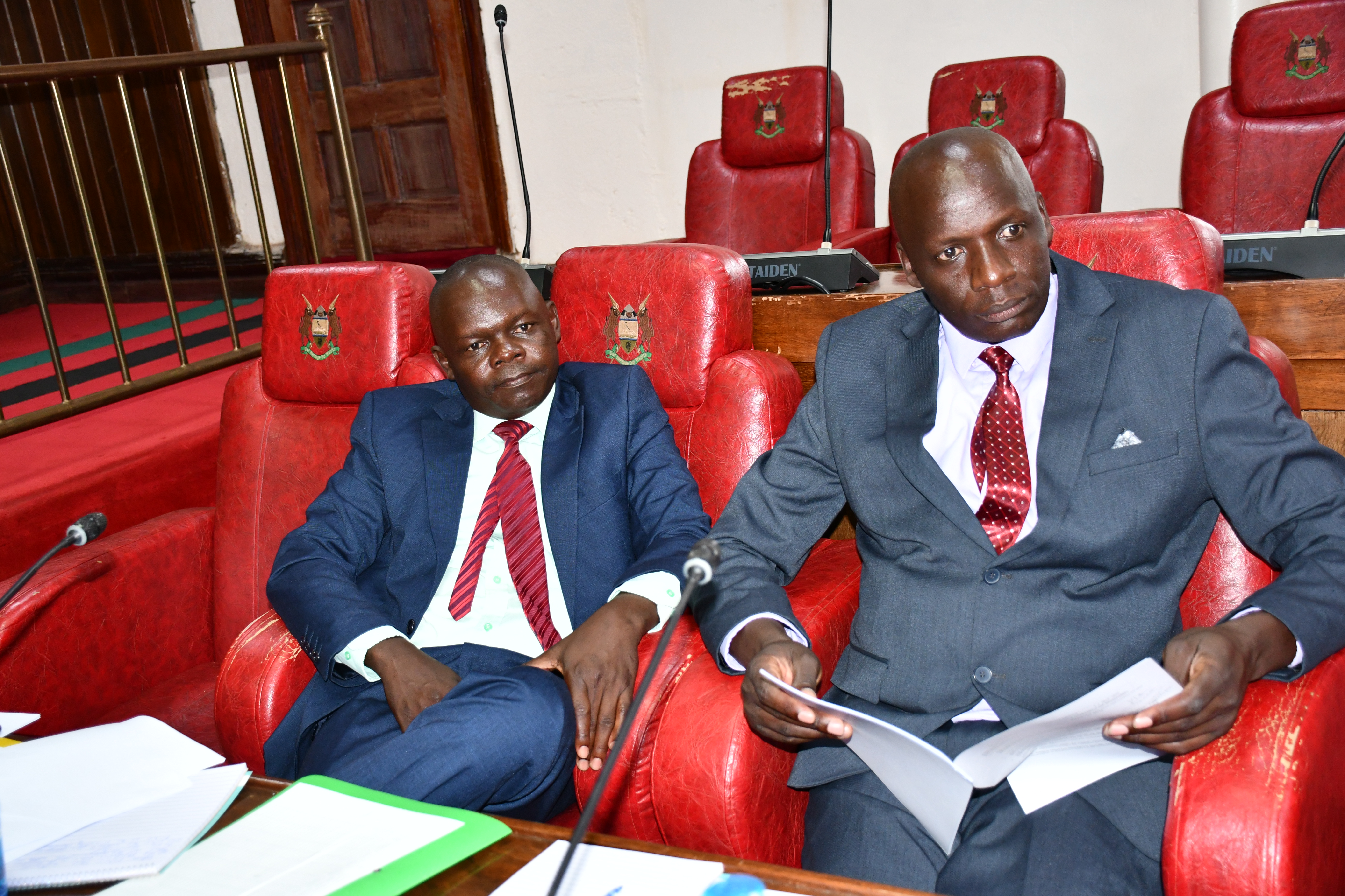 Hon. Vitalis Wangila (Minority Whip) and Hon. Francis Chemion ( Chair Lands) during the vetting process 