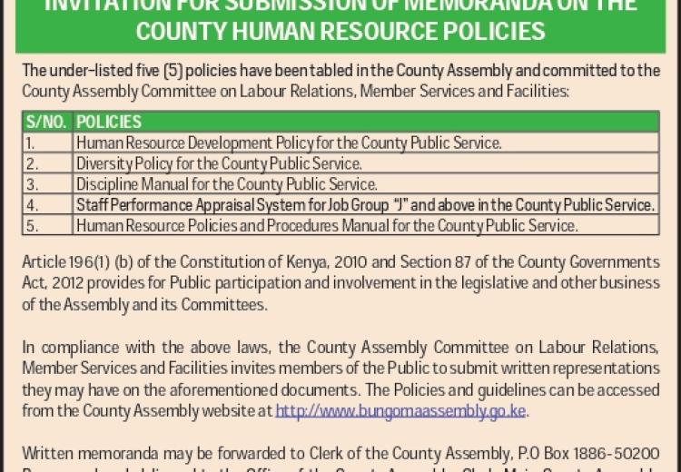 INVITATION FOR SUBMISSION OF MEMORANDA ON COUNTY HUMAN RESOURCE POLICIES