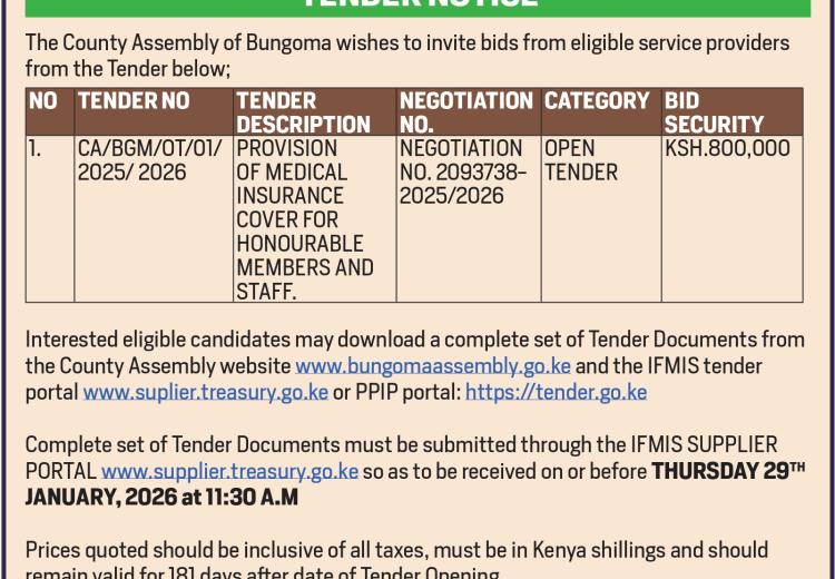 PROVISION OF MEDICAL INSURANCE COVER FOR HONOURABLE MEMBERS AND STAFF NEGOTIATION NO. 2093738- 2025/2026
